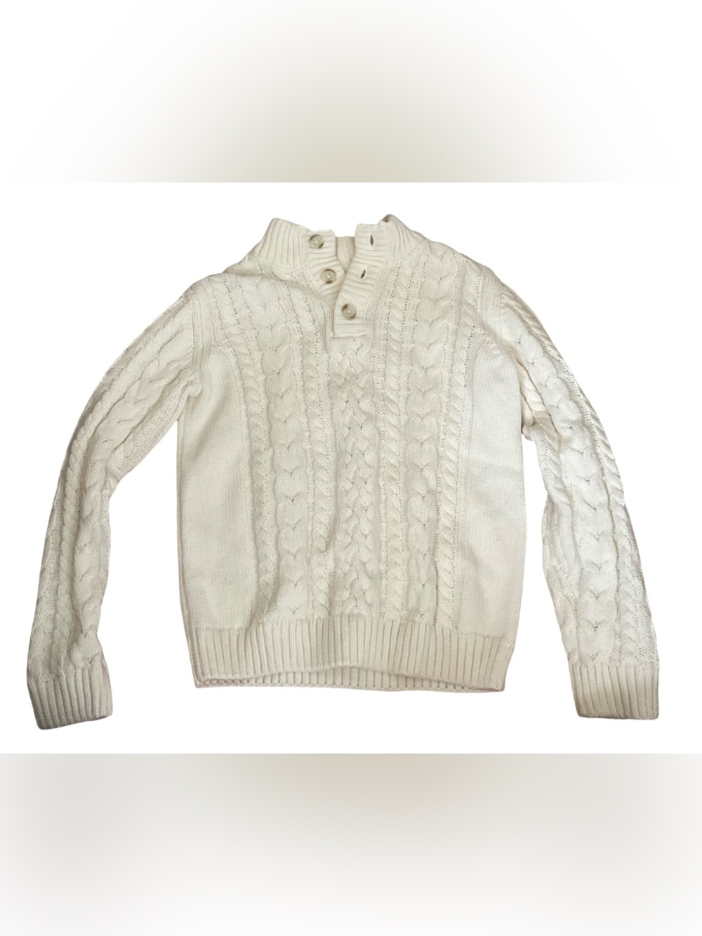 Gymboree Cable Knit Sweater Boys Size 4T Ivory Mock Neck Button Pullover